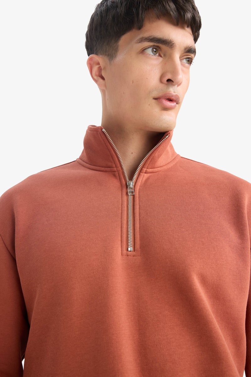 DeFacto Brown Man Regular Fit High Neck Thick Sweatshirt Casual - Image 5